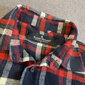 Tailor Vintage Mens Plaid Flannel Shirt Blue Red Small Button‎ Up